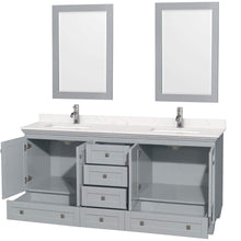 Load image into Gallery viewer, Wyndham Collection Vanity Wyndham Collection WCV800072DOYC2UNSM24 Acclaim 72 Inch Double Bathroom Vanity in Oyster Gray, Light-Vein Carrara Cultured Marble Countertop, Undermount Square Sinks, 24 Inch Mirrors