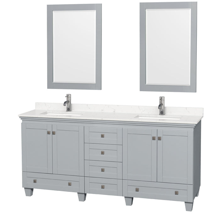 Wyndham Collection Vanity Wyndham Collection WCV800072DOYC2UNSM24 Acclaim 72 Inch Double Bathroom Vanity in Oyster Gray, Light-Vein Carrara Cultured Marble Countertop, Undermount Square Sinks, 24 Inch Mirrors