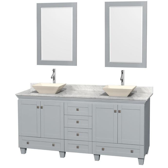 Wyndham Collection Vanity Wyndham Collection WCV800072DOYCMD2BM24 Acclaim 72 Inch Double Bathroom Vanity in Oyster Gray, White Carrara Marble Countertop, Pyra Bone Porcelain Sinks, and 24 Inch Mirrors