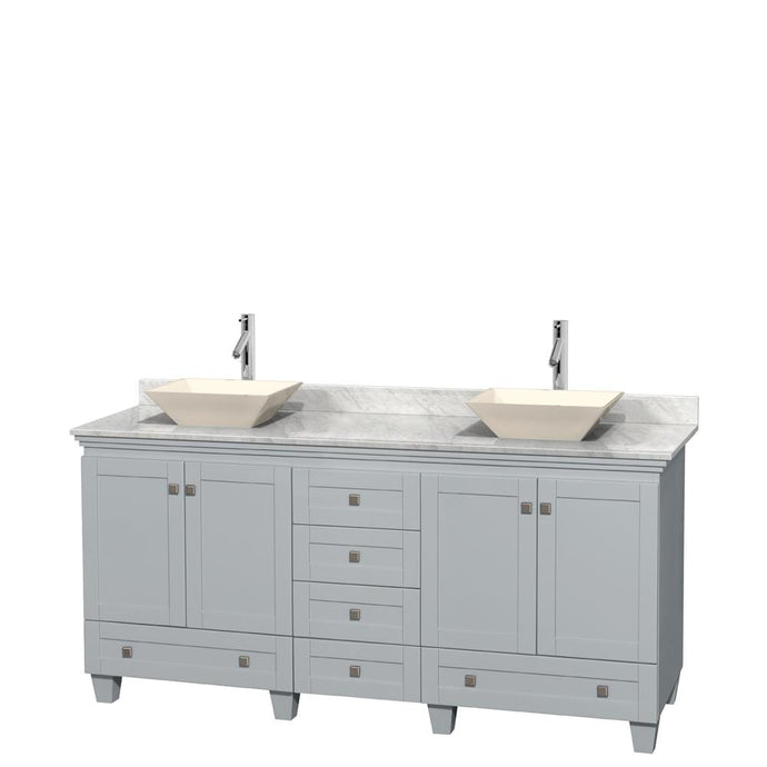 Wyndham Collection Vanity Wyndham Collection WCV800072DOYCMD2BMXX Acclaim 72 Inch Double Bathroom Vanity in Oyster Gray, White Carrara Marble Countertop, Pyra Bone Porcelain Sinks, and No Mirrors