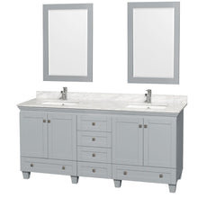 Load image into Gallery viewer, Wyndham Collection Vanity Wyndham Collection WCV800072DOYCMUNSM24 Acclaim 72 Inch Double Bathroom Vanity in Oyster Gray, White Carrara Marble Countertop, Undermount Square Sinks, and 24 Inch Mirrors