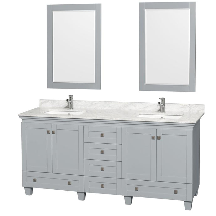 Wyndham Collection Vanity Wyndham Collection WCV800072DOYCMUNSM24 Acclaim 72 Inch Double Bathroom Vanity in Oyster Gray, White Carrara Marble Countertop, Undermount Square Sinks, and 24 Inch Mirrors