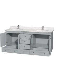 Load image into Gallery viewer, Wyndham Collection Vanity Wyndham Collection WCV800072DOYCMUNSMXX Acclaim 72 Inch Double Bathroom Vanity in Oyster Gray, White Carrara Marble Countertop, Undermount Square Sinks, and No Mirrors