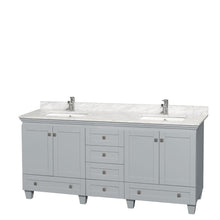 Load image into Gallery viewer, Wyndham Collection Vanity Wyndham Collection WCV800072DOYCMUNSMXX Acclaim 72 Inch Double Bathroom Vanity in Oyster Gray, White Carrara Marble Countertop, Undermount Square Sinks, and No Mirrors
