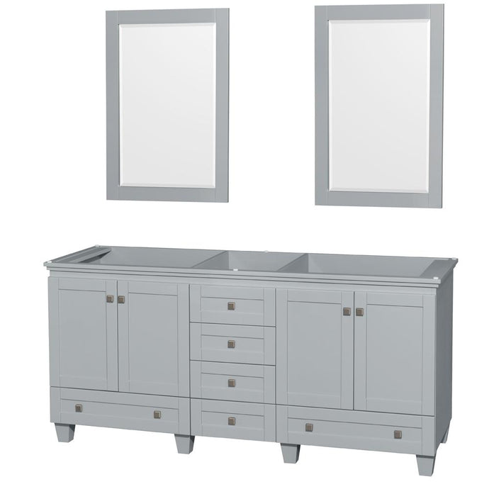 Wyndham Collection Vanity Wyndham Collection WCV800072DOYCXSXXM24 Acclaim 72 Inch Double Bathroom Vanity in Oyster Gray, No Countertop, No Sinks, and 24 Inch Mirrors