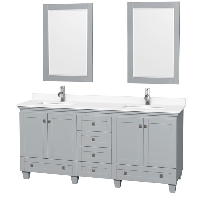 Wyndham Collection Vanity Wyndham Collection WCV800072DOYWCUNSM24 Acclaim 72 Inch Double Bathroom Vanity in Oyster Gray, White Cultured Marble Countertop, Undermount Square Sinks, 24 Inch Mirrors