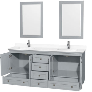 Wyndham Collection Vanity Wyndham Collection WCV800072DOYWCUNSM24 Acclaim 72 Inch Double Bathroom Vanity in Oyster Gray, White Cultured Marble Countertop, Undermount Square Sinks, 24 Inch Mirrors
