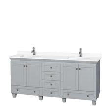 Load image into Gallery viewer, Wyndham Collection Vanity Wyndham Collection WCV800072DOYWCUNSMXX Acclaim 72 Inch Double Bathroom Vanity in Oyster Gray, White Cultured Marble Countertop, Undermount Square Sinks, No Mirrors