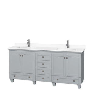 Wyndham Collection Vanity Wyndham Collection WCV800072DOYWCUNSMXX Acclaim 72 Inch Double Bathroom Vanity in Oyster Gray, White Cultured Marble Countertop, Undermount Square Sinks, No Mirrors