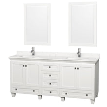 Load image into Gallery viewer, Wyndham Collection Vanity Wyndham Collection WCV800072DWHC2UNSM24 Acclaim 72 Inch Double Bathroom Vanity in White, Light-Vein Carrara Cultured Marble Countertop, Undermount Square Sinks, 24 Inch Mirrors