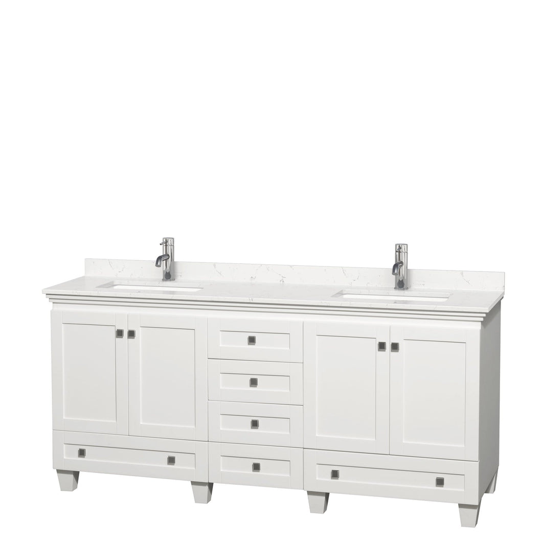 Wyndham Collection Vanity Wyndham Collection WCV800072DWHC2UNSMXX Acclaim 72 Inch Double Bathroom Vanity in White, Light-Vein Carrara Cultured Marble Countertop, Undermount Square Sinks, No Mirrors