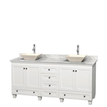 Load image into Gallery viewer, Wyndham Collection Vanity Wyndham Collection WCV800072DWHCMD2BMXX Acclaim 72 Inch Double Bathroom Vanity in White, White Carrara Marble Countertop, Pyra Bone Sinks, and No Mirrors