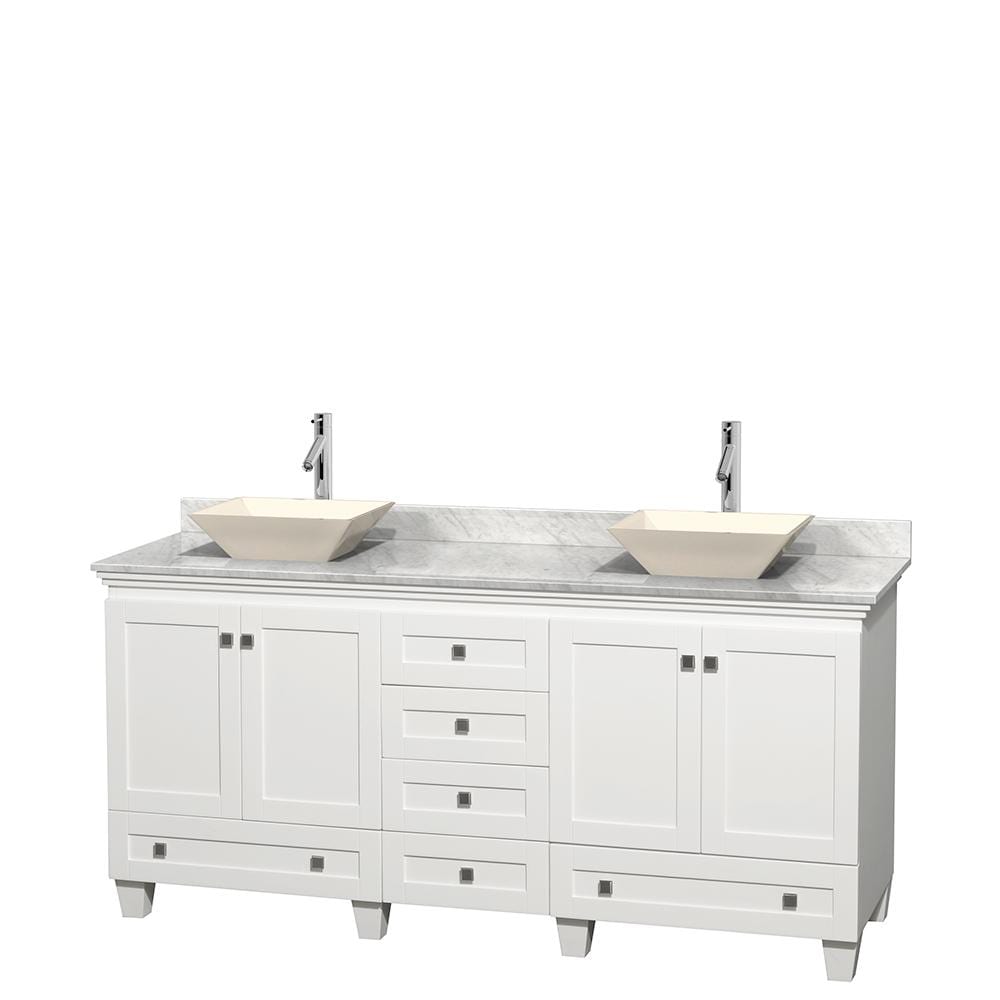 Wyndham Collection Vanity Wyndham Collection WCV800072DWHCMD2BMXX Acclaim 72 Inch Double Bathroom Vanity in White, White Carrara Marble Countertop, Pyra Bone Sinks, and No Mirrors