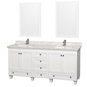 Wyndham Collection Vanity Wyndham Collection WCV800072DWHCMUNSM24 Acclaim 72 Inch Double Bathroom Vanity in White, White Carrara Marble Countertop, Undermount Square Sinks, and 24 Inch Mirrors