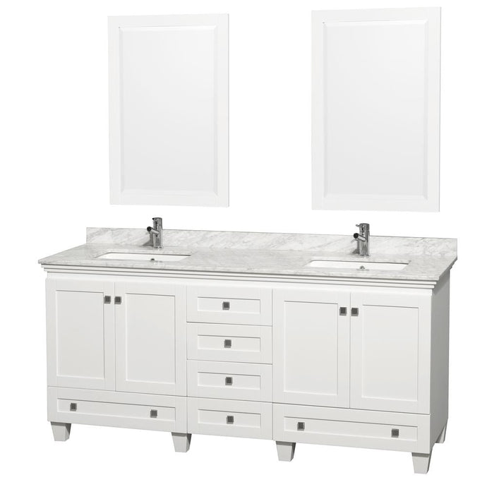 Wyndham Collection Vanity Wyndham Collection WCV800072DWHCMUNSM24 Acclaim 72 Inch Double Bathroom Vanity in White, White Carrara Marble Countertop, Undermount Square Sinks, and 24 Inch Mirrors