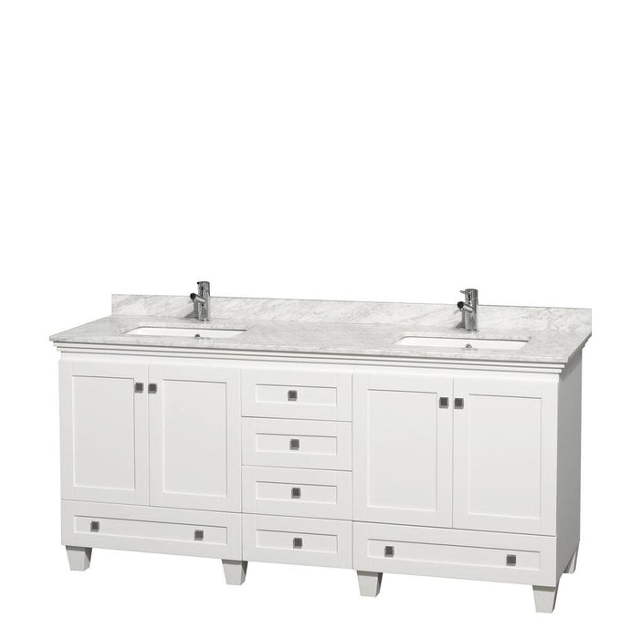 Wyndham Collection Vanity Wyndham Collection WCV800072DWHCMUNSMXX Acclaim 72 Inch Double Bathroom Vanity in White, White Carrara Marble Countertop, Undermount Square Sinks, and No Mirrors