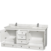 Load image into Gallery viewer, Wyndham Collection Vanity Wyndham Collection WCV800072DWHCMUNSMXX Acclaim 72 Inch Double Bathroom Vanity in White, White Carrara Marble Countertop, Undermount Square Sinks, and No Mirrors