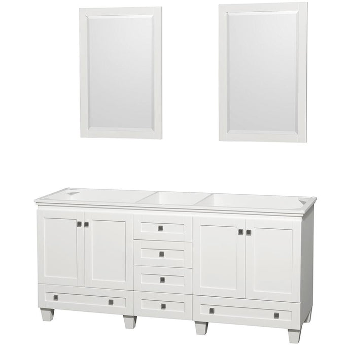 Wyndham Collection Vanity Wyndham Collection WCV800072DWHCXSXXM24 Acclaim 72 Inch Double Bathroom Vanity in White, No Countertop, No Sinks, and 24 Inch Mirrors