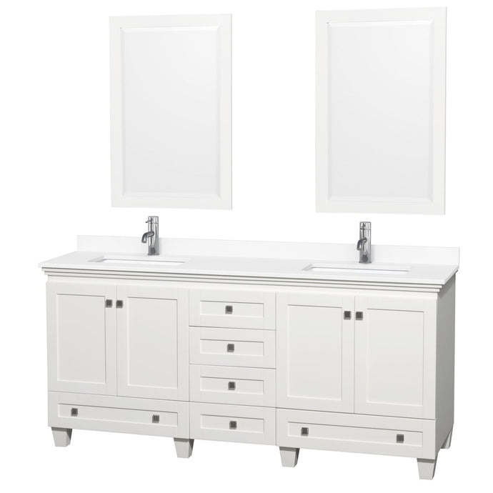 Wyndham Collection Vanity Wyndham Collection WCV800072DWHWCUNSM24 Acclaim 72 Inch Double Bathroom Vanity in White, White Cultured Marble Countertop, Undermount Square Sinks, 24 Inch Mirrors