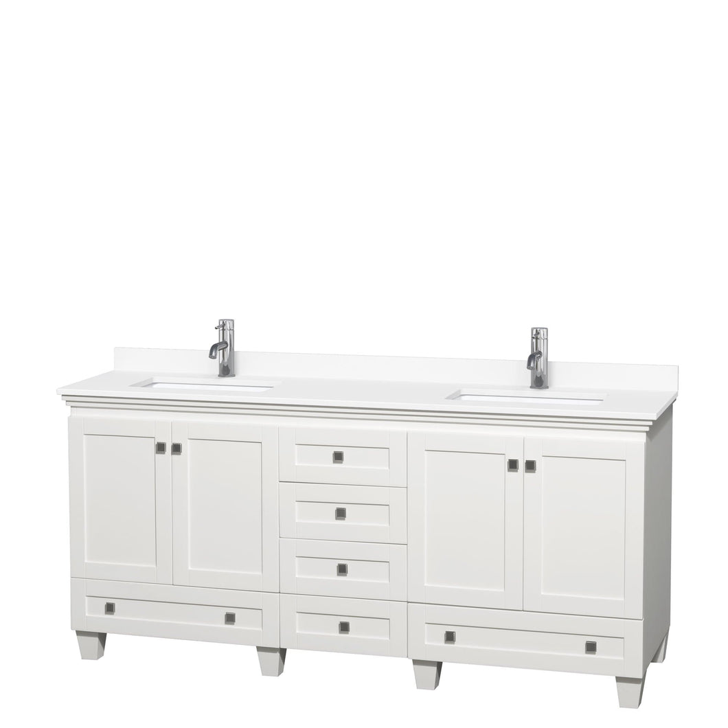 Wyndham Collection Vanity Wyndham Collection WCV800072DWHWCUNSMXX Acclaim 72 Inch Double Bathroom Vanity in White, White Cultured Marble Countertop, Undermount Square Sinks, No Mirrors