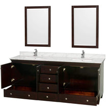 Load image into Gallery viewer, Wyndham Collection Vanity Wyndham Collection WCV800080DESCMUNSM24 Acclaim 80 Inch Double Bathroom Vanity in Espresso, White Carrara Marble Countertop, Undermount Square Sinks, and 24 Inch Mirrors