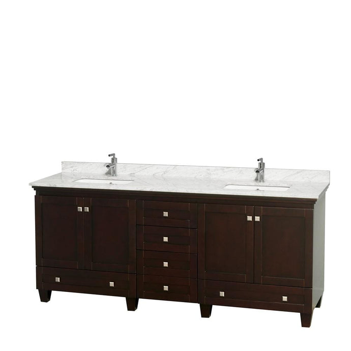Wyndham Collection Vanity Wyndham Collection WCV800080DESCMUNSMXX Acclaim 80 Inch Double Bathroom Vanity in Espresso, White Carrara Marble Countertop, Undermount Square Sinks, and No Mirrors