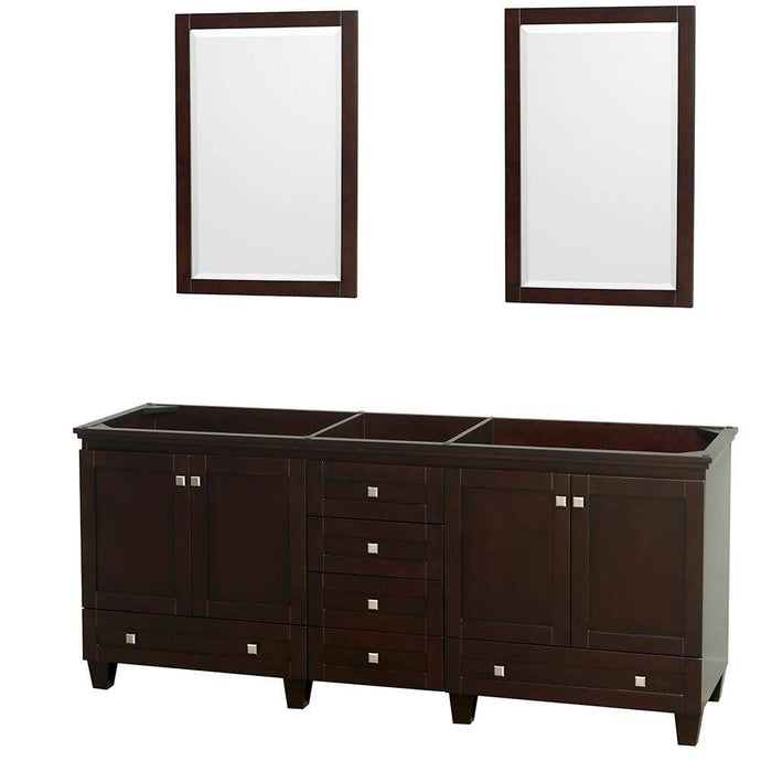 Wyndham Collection Vanity Wyndham Collection WCV800080DESCXSXXM24 Acclaim 80 Inch Double Bathroom Vanity in Espresso, No Countertop, No Sinks, and 24 Inch Mirrors