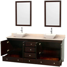 Load image into Gallery viewer, Wyndham Collection Vanity Wyndham Collection WCV800080DESIVD2BM24 Acclaim 80 Inch Double Bathroom Vanity in Espresso, Ivory Marble Countertop, Pyra Bone Porcelain Sinks, and 24 Inch Mirrors