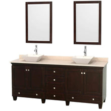 Load image into Gallery viewer, Wyndham Collection Vanity Wyndham Collection WCV800080DESIVD2BM24 Acclaim 80 Inch Double Bathroom Vanity in Espresso, Ivory Marble Countertop, Pyra Bone Porcelain Sinks, and 24 Inch Mirrors