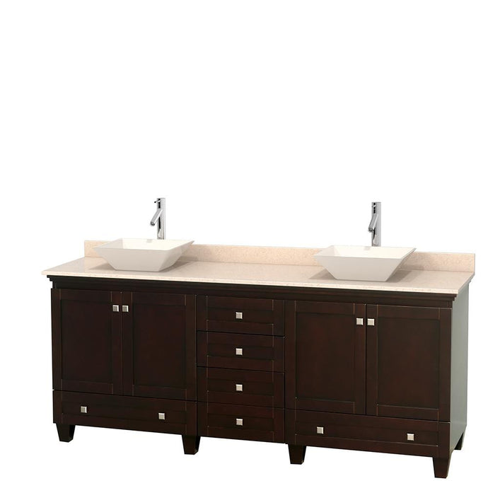Wyndham Collection Vanity Wyndham Collection WCV800080DESIVD2BMXX Acclaim 80 Inch Double Bathroom Vanity in Espresso, Ivory Marble Countertop, Pyra Bone Porcelain Sinks, and No Mirrors