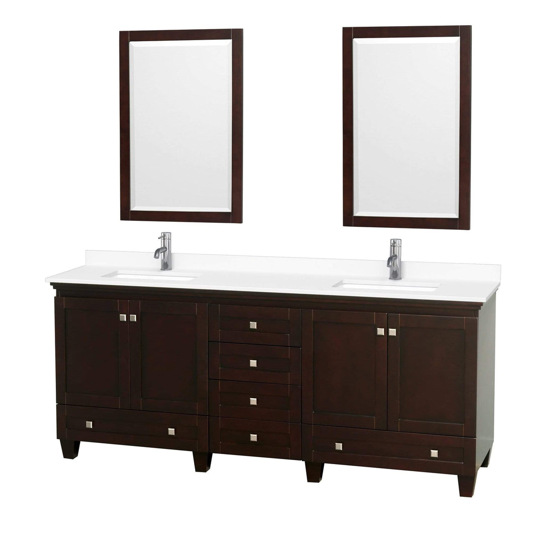 Wyndham Collection Vanity Wyndham Collection WCV800080DESWCUNSM24 Acclaim 80 Inch Double Bathroom Vanity in Espresso, White Cultured Marble Countertop, Undermount Square Sinks, 24 Inch Mirrors