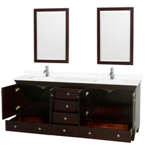 Load image into Gallery viewer, Wyndham Collection Vanity Wyndham Collection WCV800080DESWCUNSM24 Acclaim 80 Inch Double Bathroom Vanity in Espresso, White Cultured Marble Countertop, Undermount Square Sinks, 24 Inch Mirrors