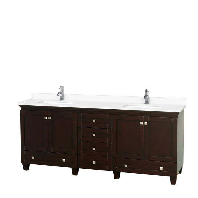 Wyndham Collection Vanity Wyndham Collection WCV800080DESWCUNSMXX Acclaim 80 Inch Double Bathroom Vanity in Espresso, White Cultured Marble Countertop, Undermount Square Sinks, No Mirrors