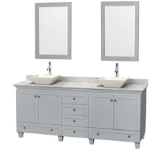 Load image into Gallery viewer, Wyndham Collection Vanity Wyndham Collection WCV800080DOYCMD2BM24 Acclaim 80 Inch Double Bathroom Vanity in Oyster Gray, White Carrara Marble Countertop, Pyra Bone Porcelain Sinks, and 24 Inch Mirrors