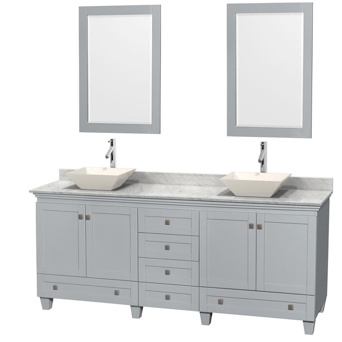 Wyndham Collection Vanity Wyndham Collection WCV800080DOYCMD2BM24 Acclaim 80 Inch Double Bathroom Vanity in Oyster Gray, White Carrara Marble Countertop, Pyra Bone Porcelain Sinks, and 24 Inch Mirrors