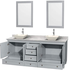 Wyndham Collection Vanity Wyndham Collection WCV800080DOYCMD2BM24 Acclaim 80 Inch Double Bathroom Vanity in Oyster Gray, White Carrara Marble Countertop, Pyra Bone Porcelain Sinks, and 24 Inch Mirrors