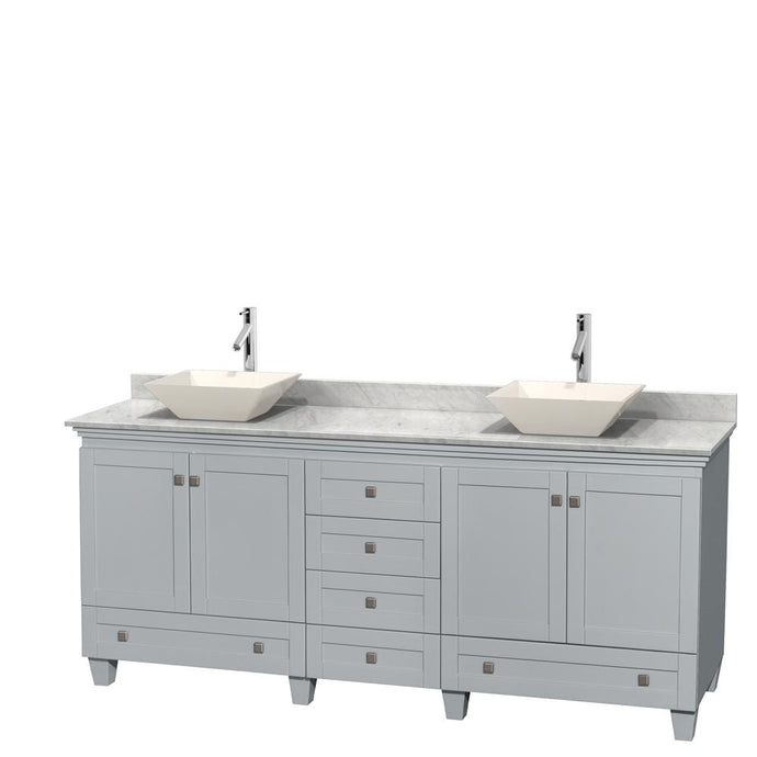 Wyndham Collection Vanity Wyndham Collection WCV800080DOYCMD2BMXX Acclaim 80 Inch Double Bathroom Vanity in Oyster Gray, White Carrara Marble Countertop, Pyra Bone Porcelain Sinks, and No Mirrors