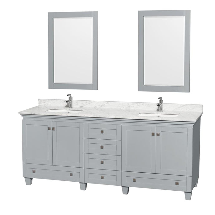 Wyndham Collection Vanity Wyndham Collection WCV800080DOYCMUNSM24 Acclaim 80 Inch Double Bathroom Vanity in Oyster Gray, White Carrara Marble Countertop, Undermount Square Sinks, and 24 Inch Mirrors