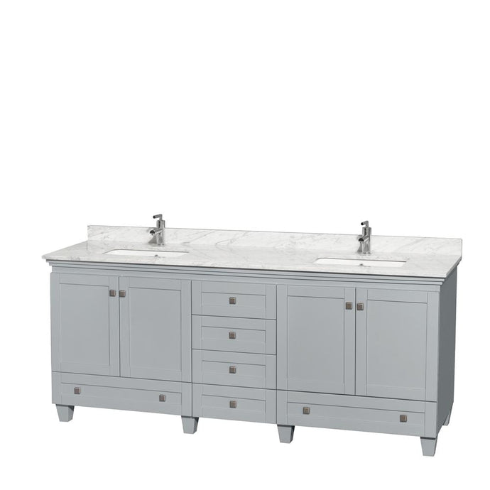 Wyndham Collection Vanity Wyndham Collection WCV800080DOYCMUNSMXX Acclaim 80 Inch Double Bathroom Vanity in Oyster Gray, White Carrara Marble Countertop, Undermount Square Sinks, and No Mirrors