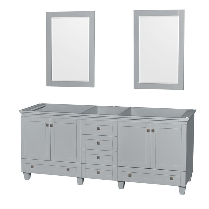 Wyndham Collection Vanity Wyndham Collection WCV800080DOYCXSXXM24 Acclaim 80 Inch Double Bathroom Vanity in Oyster Gray, No Countertop, No Sinks, and 24 Inch Mirrors