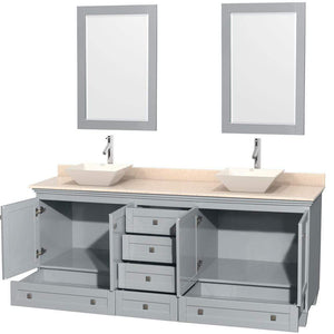 Wyndham Collection Vanity Wyndham Collection WCV800080DOYIVD2BM24 Acclaim 80 Inch Double Bathroom Vanity in Oyster Gray, Ivory Marble Countertop, Pyra Bone Porcelain Sinks, and 24 Inch Mirrors