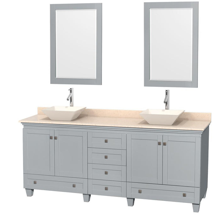 Wyndham Collection Vanity Wyndham Collection WCV800080DOYIVD2BM24 Acclaim 80 Inch Double Bathroom Vanity in Oyster Gray, Ivory Marble Countertop, Pyra Bone Porcelain Sinks, and 24 Inch Mirrors