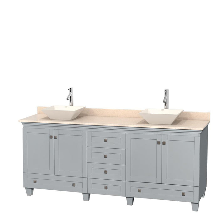 Wyndham Collection Vanity Wyndham Collection WCV800080DOYIVD2BMXX Acclaim 80 Inch Double Bathroom Vanity in Oyster Gray, Ivory Marble Countertop, Pyra Bone Porcelain Sinks, and No Mirrors