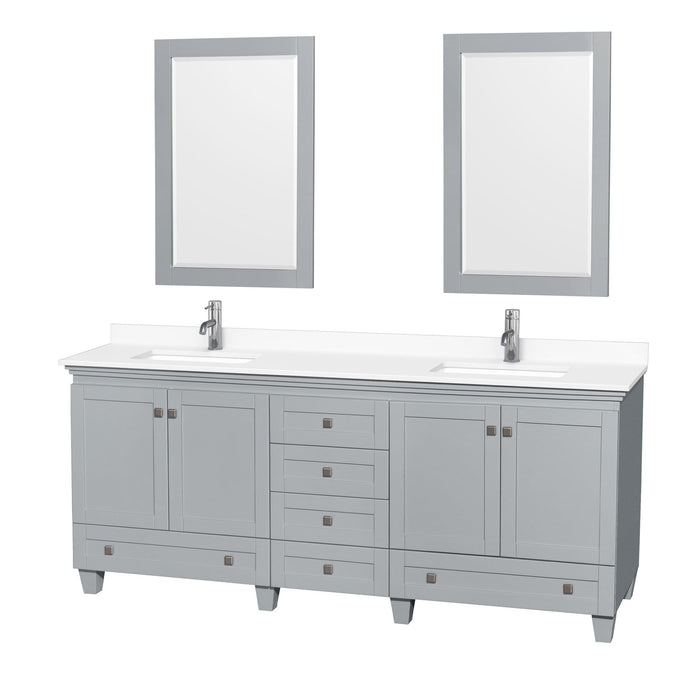 Wyndham Collection Vanity Wyndham Collection WCV800080DOYWCUNSM24 Acclaim 80 Inch Double Bathroom Vanity in Oyster Gray, White Cultured Marble Countertop, Undermount Square Sinks, 24 Inch Mirrors