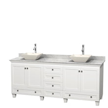 Load image into Gallery viewer, Wyndham Collection Vanity Wyndham Collection WCV800080DWHCMD2BMXX Acclaim 80 Inch Double Bathroom Vanity in White, White Carrara Marble Countertop, Pyra Bone Porcelain Sinks, and No Mirrors