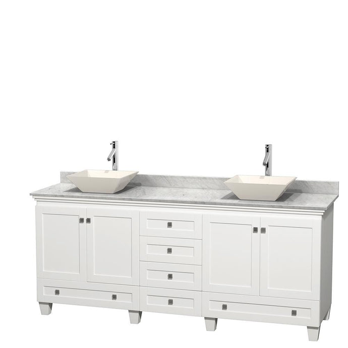 Wyndham Collection Vanity Wyndham Collection WCV800080DWHCMD2BMXX Acclaim 80 Inch Double Bathroom Vanity in White, White Carrara Marble Countertop, Pyra Bone Porcelain Sinks, and No Mirrors