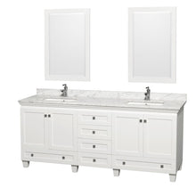 Load image into Gallery viewer, Wyndham Collection Vanity Wyndham Collection WCV800080DWHCMUNSM24 Acclaim 80 Inch Double Bathroom Vanity in White, White Carrara Marble Countertop, Undermount Square Sinks, and 24 Inch Mirrors