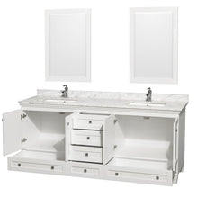 Load image into Gallery viewer, Wyndham Collection Vanity Wyndham Collection WCV800080DWHCMUNSM24 Acclaim 80 Inch Double Bathroom Vanity in White, White Carrara Marble Countertop, Undermount Square Sinks, and 24 Inch Mirrors
