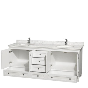 Wyndham Collection Vanity Wyndham Collection WCV800080DWHCMUNSMXX Acclaim 80 Inch Double Bathroom Vanity in White, White Carrara Marble Countertop, Undermount Square Sinks, and No Mirrors