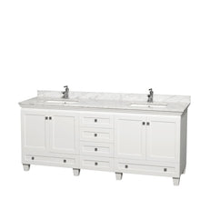 Load image into Gallery viewer, Wyndham Collection Vanity Wyndham Collection WCV800080DWHCMUNSMXX Acclaim 80 Inch Double Bathroom Vanity in White, White Carrara Marble Countertop, Undermount Square Sinks, and No Mirrors
